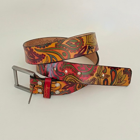 Unisex JON WYE Leather Paisley Belt Western Retro Made in USA Men Women 46\